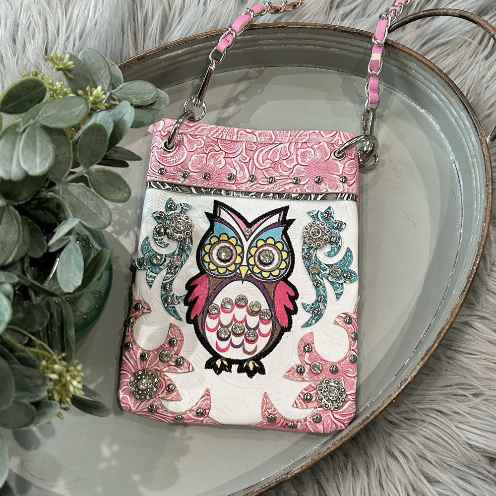Cowgirl Trendy Owl Designed Western Tooled Vegan Leather Crossbody Shoulder Bag
